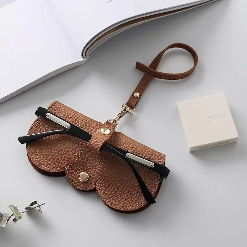 Litchi Embossed Glasses Cover Cute Hanging PU Leather Sunglasses Reading Glasses Storage Bag Portable Travel Eyewear Holder