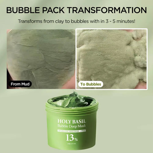 Korean Carbonic Acid Holy Basil Bubble Facial Mask Exfoliating Deep Cleansing Remove Blackhead Shrink Pore Oil Control Skin Care