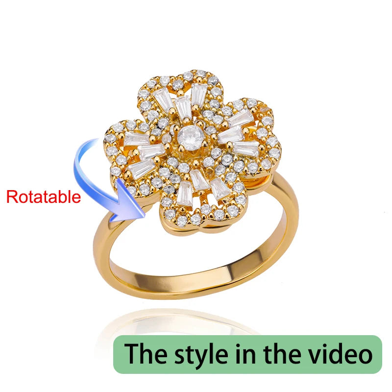  Gold Four Clover Rotating Anxiety Ring – Adjustable Stress Relief Jewelry