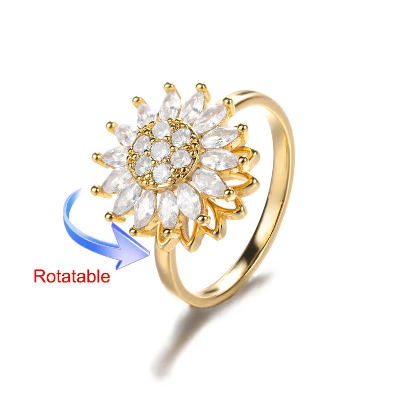  Gold Four Clover Rotating Anxiety Ring – Adjustable Stress Relief Jewelry