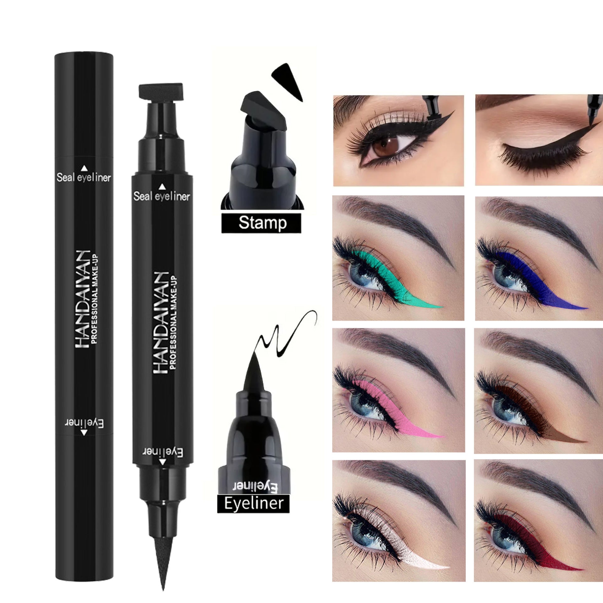 Big Seal Stamp Liquid Eyeliner Pen Waterproof Fast Dry Black Eye Liner Pencil with Eyeliner Cosmetic Double-Ended Eyeliner