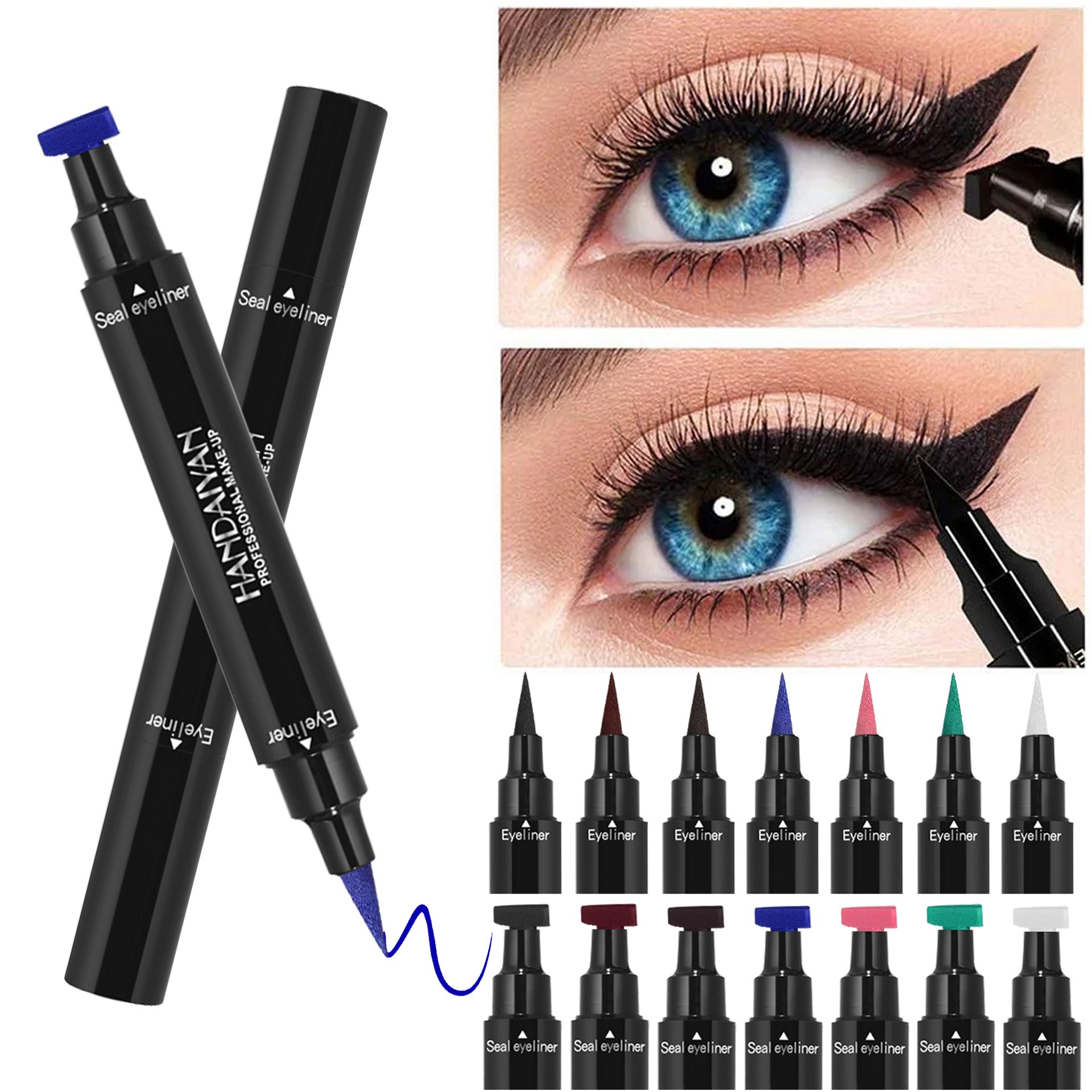 Big Seal Stamp Liquid Eyeliner Pen Waterproof Fast Dry Black Eye Liner Pencil with Eyeliner Cosmetic Double-Ended Eyeliner
