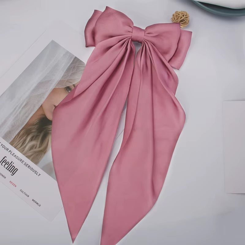 Bow Ribbon Hair Clip for Women Bowknot Barrettes Girls Solid Stain Spring Ponytail Clip Headband Hair Accessories Headwear Gift