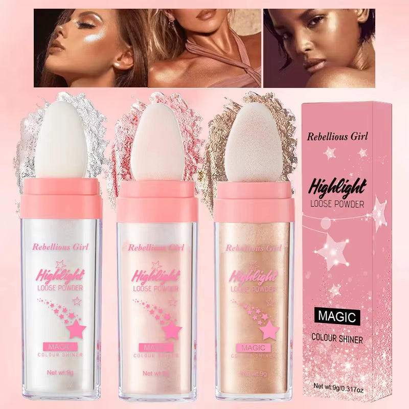 3Color Polvo De Hadas Fairy Dust Highlight Patting Shining Powder Full Body Silhouette and Collarbone Suitable for Face and Eyes