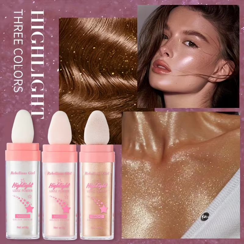 3Color Polvo De Hadas Fairy Dust Highlight Patting Shining Powder Full Body Silhouette and Collarbone Suitable for Face and Eyes