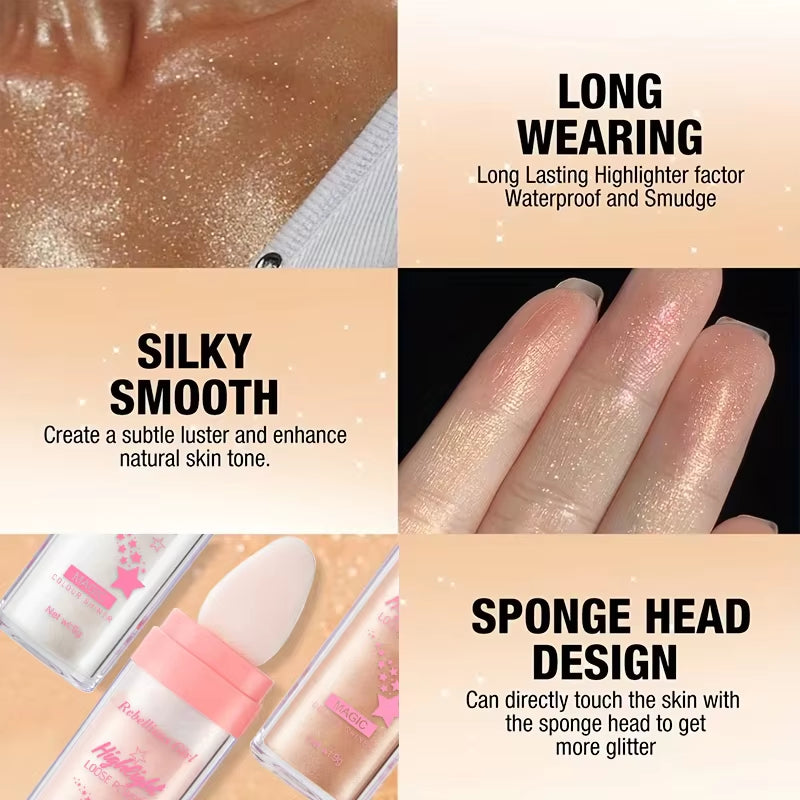 3Color Polvo De Hadas Fairy Dust Highlight Patting Shining Powder Full Body Silhouette and Collarbone Suitable for Face and Eyes