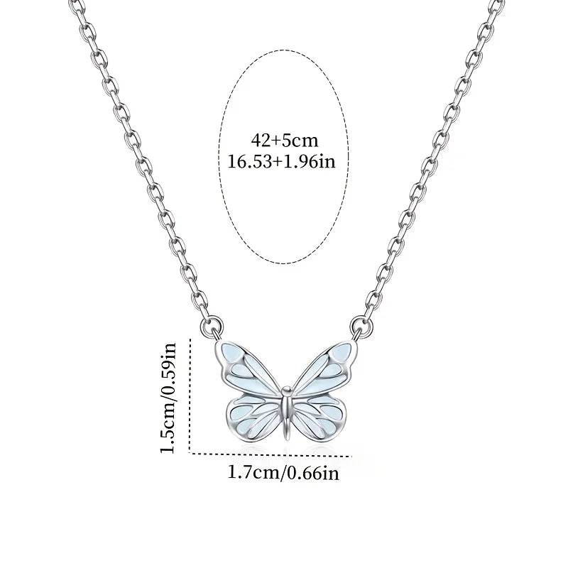 Blue Luminous Butterfly Necklace – Elegant Glow-in-the-Dark Jewelry
